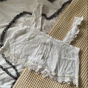 White Flowey Crop Tank with Frilled Straps